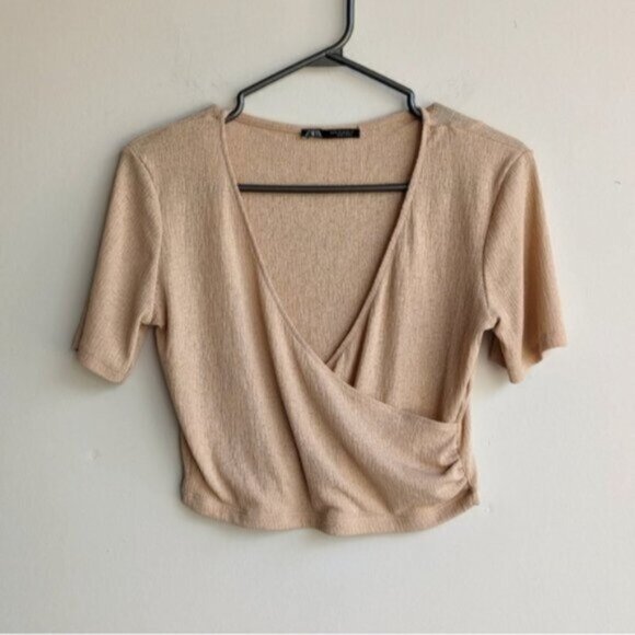 Zara textured tan wrap crop top - Picture 1 of 4